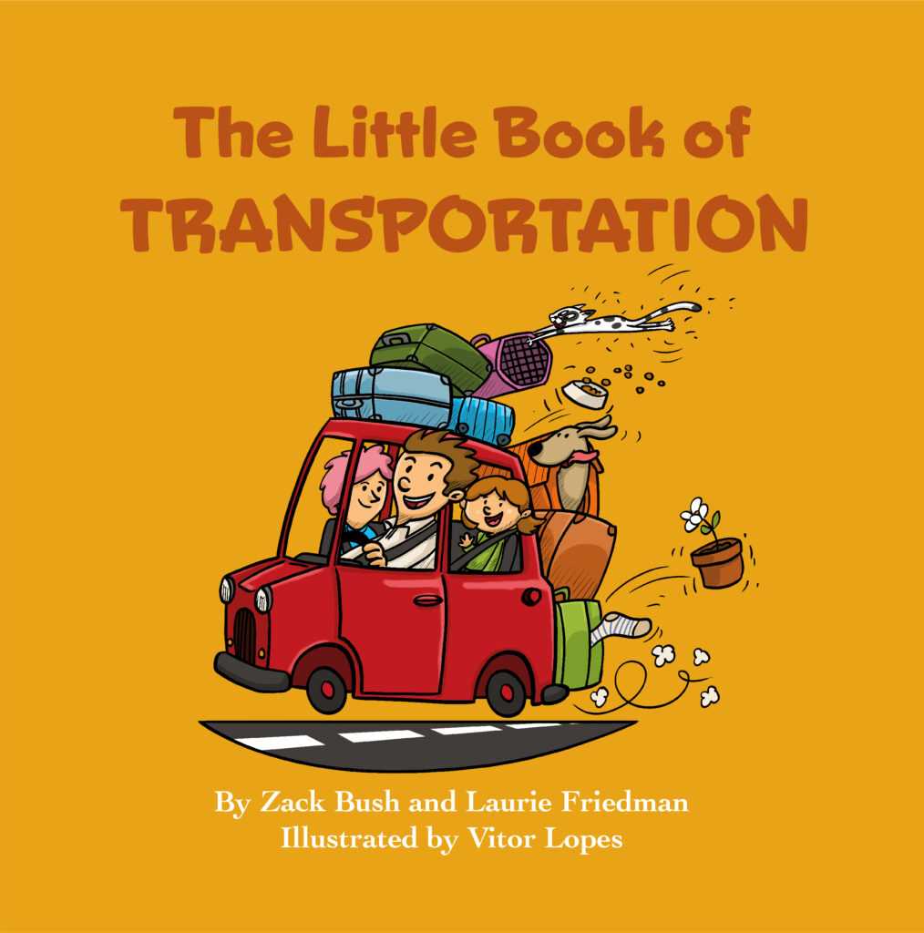 The Little Book of Transportation cover art with a packed family station wagon