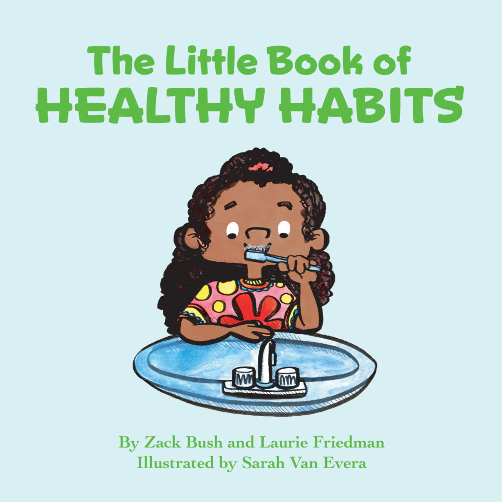 Illustration of a girl brushing her teeth on the cover of The Book of Healthy Habits