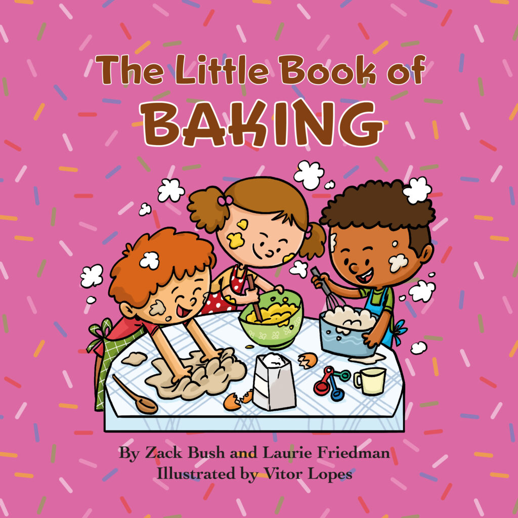 Three children working with baking ingredients at a table